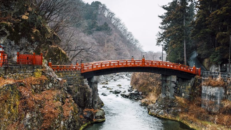 heritage red bridge in Japan